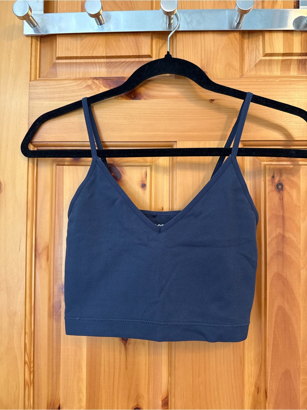 Garage Ribbed V-Neck Cropped Tank Top in Navy Blue